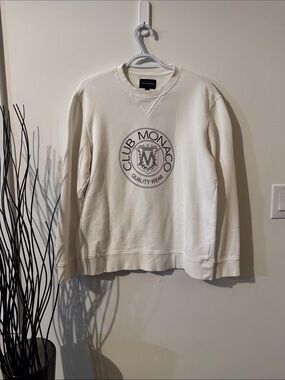 Club Monaco Vintage Cream Crewneck Sweatshirt with Logo